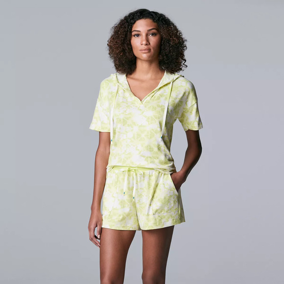 Simply Vera by Vera Wang Other - Simply Vera Wang Hooded Short Sleeve Pajama Top & Shorts Set Lime Tie Dye M, L